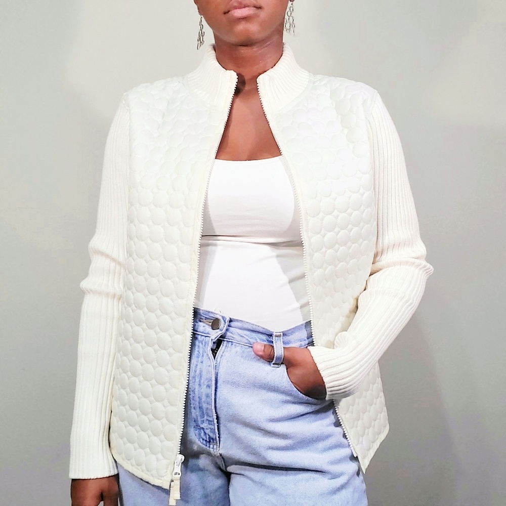 Peter Martin White Puffer Jacket Knit Sweater